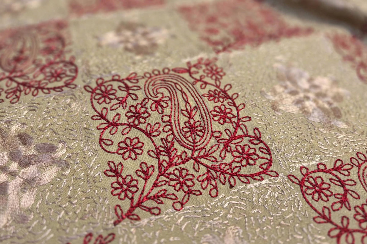 Beige Pashmina Aari Embroidery Shawl
