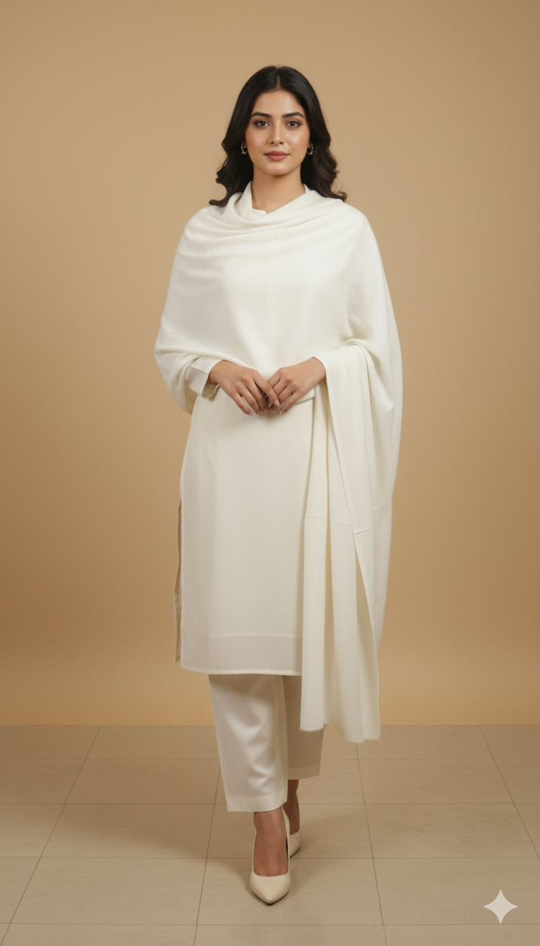 Pure White Pashmina Shawl – Timeless Elegance