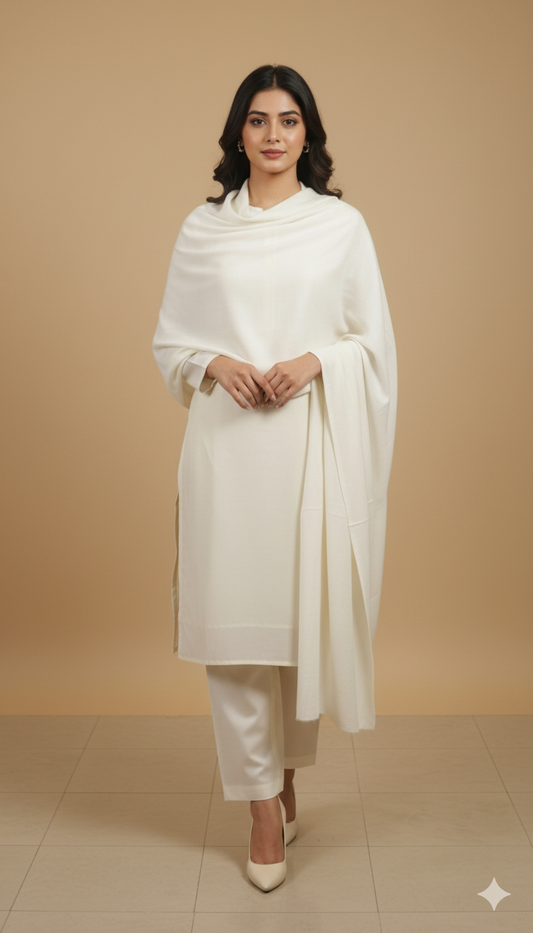 Pure White Pashmina Shawl – Timeless Elegance