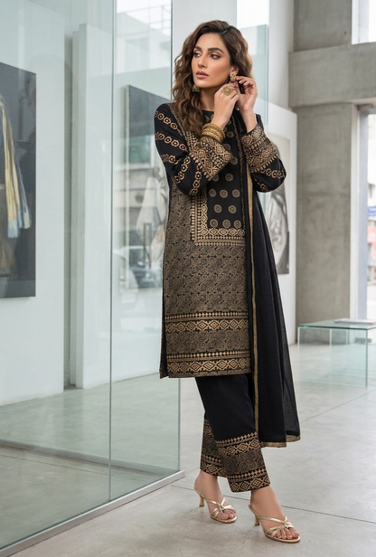 Midnight Gold Hand-Block Printed Cotton Lawn Set