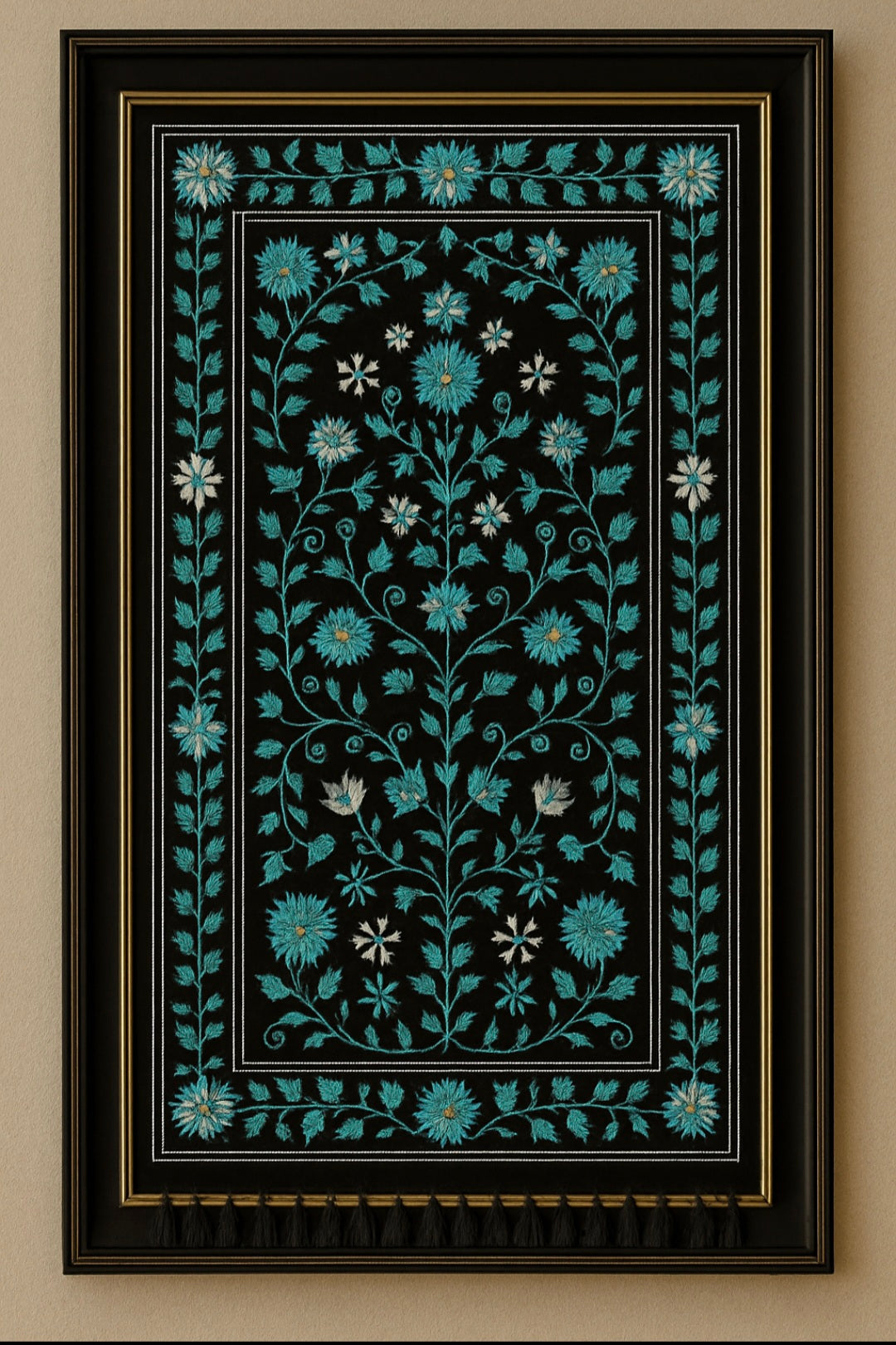 luxurious handcrafted Kashmiri wall tapestry