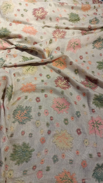 Elegant Beige Kani Pashmina Shawl – Handwoven Floral Heritage