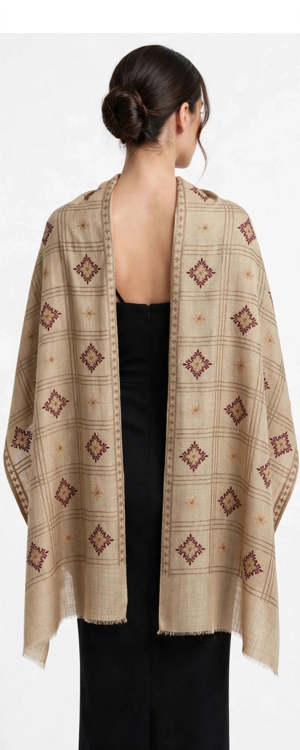 Noor Embroidered Beige Pashmina Shawl