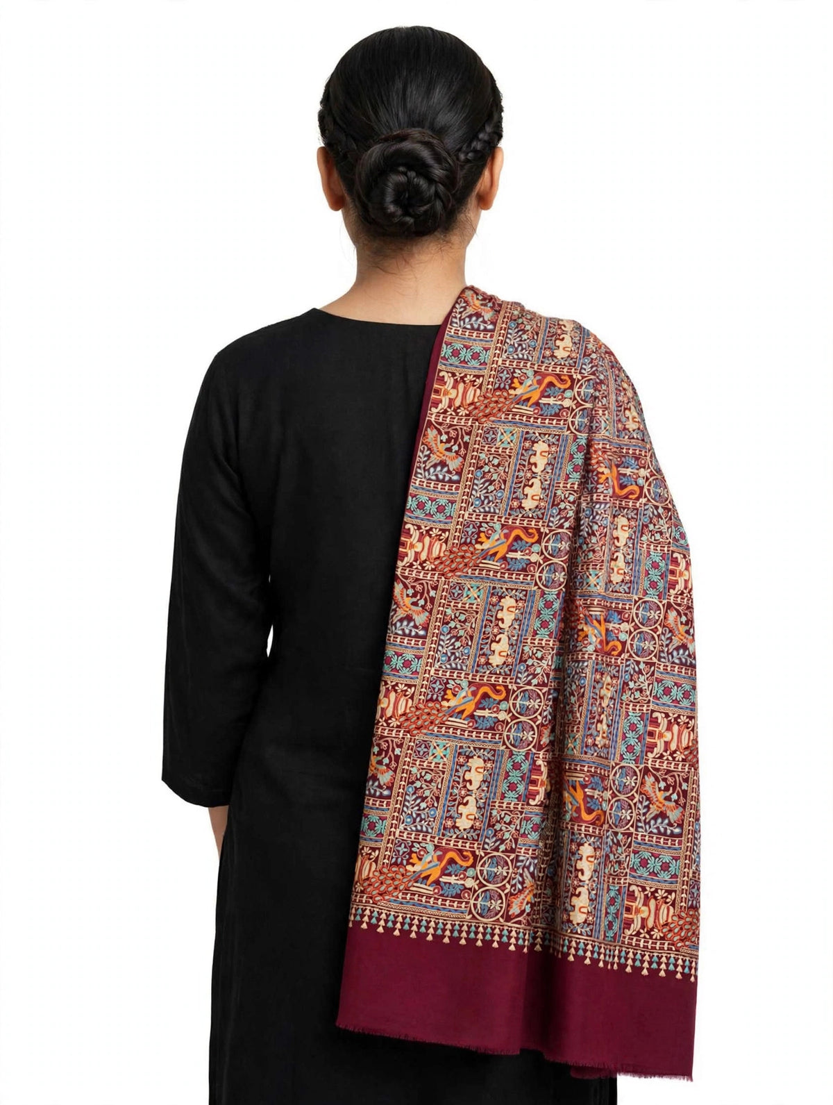 Maroon Mughal Garden Pashmina Shawl