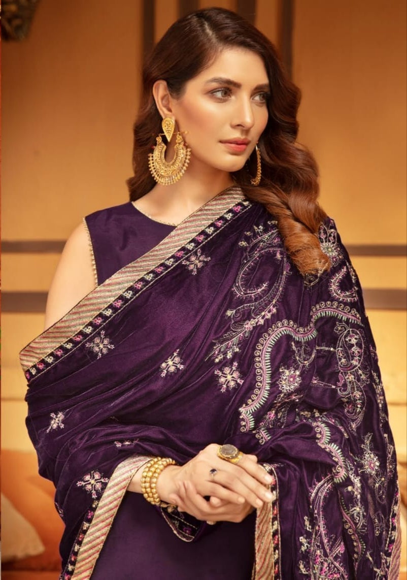 Velvet embroidered shawl