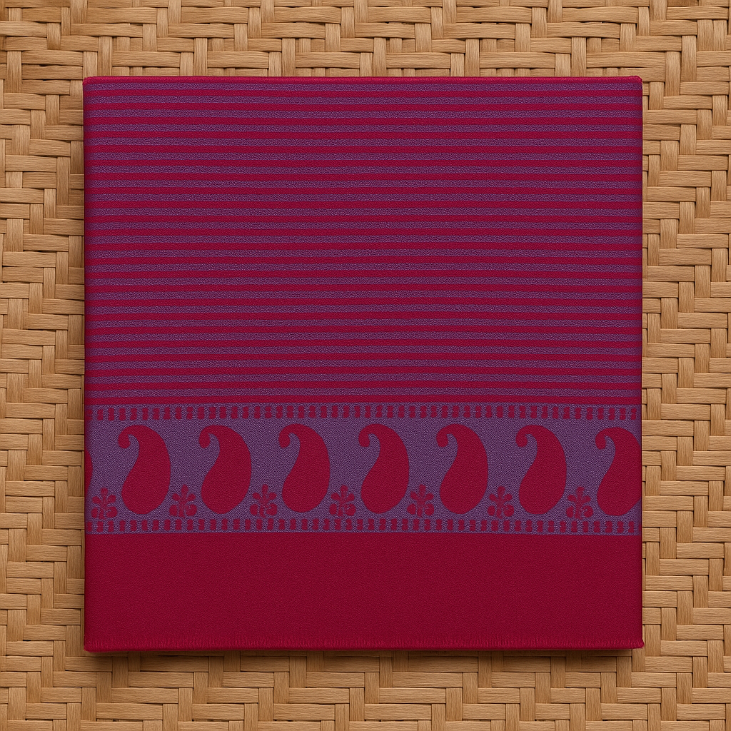 Luxury Pashmina Striped Shawl with Paisley Border  Magenta & Blue