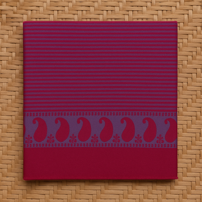 Luxury Pashmina Striped Shawl with Paisley Border  Magenta & Blue