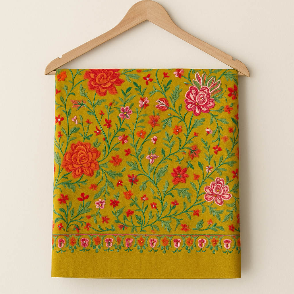Golden Mustard Pashmina Aari Embroidered Shawl