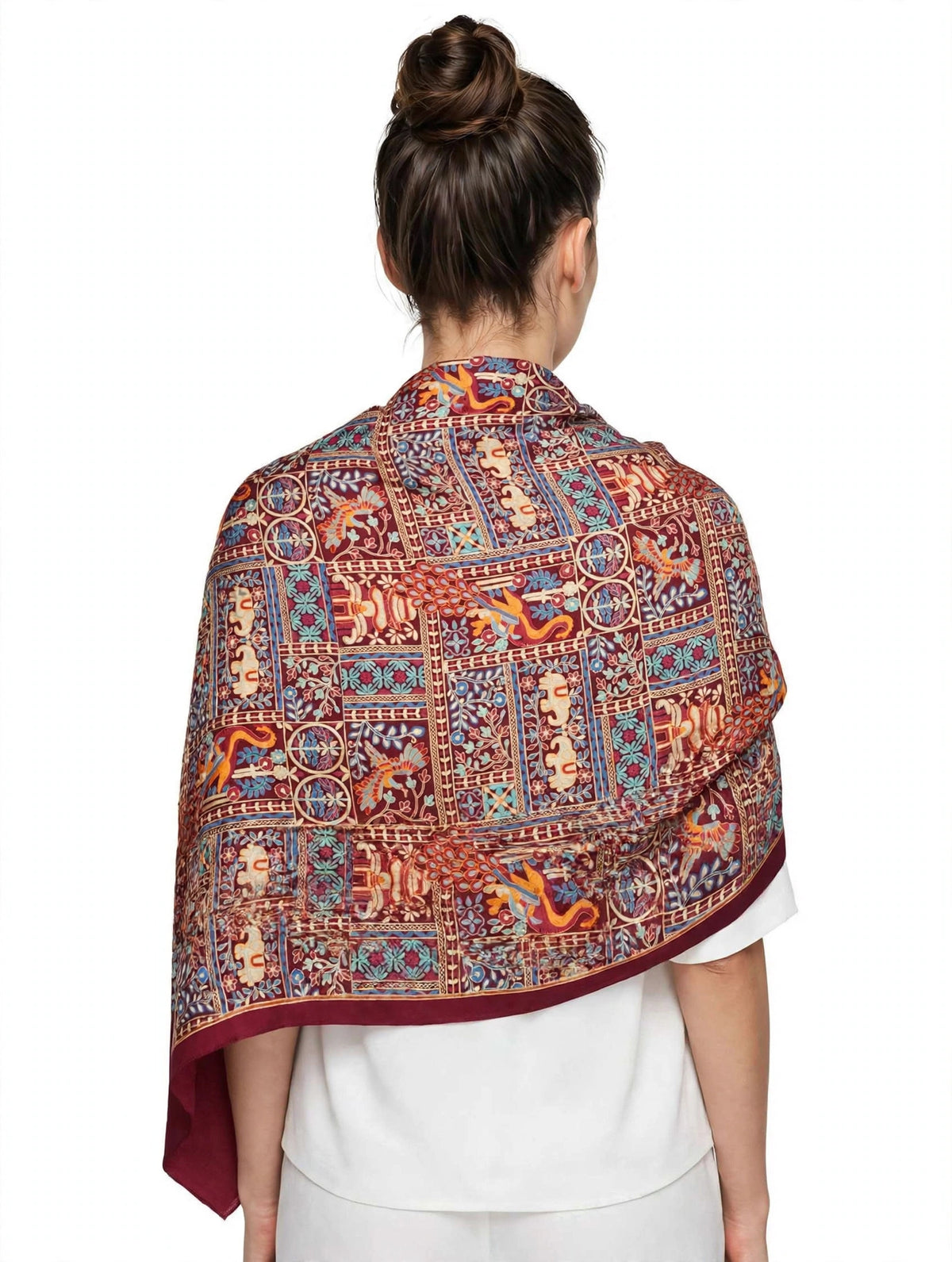 Maroon Mughal Garden Pashmina Shawl