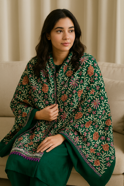 Pashmina Kalamkar Embroidered Shawl. Timeless Elegance