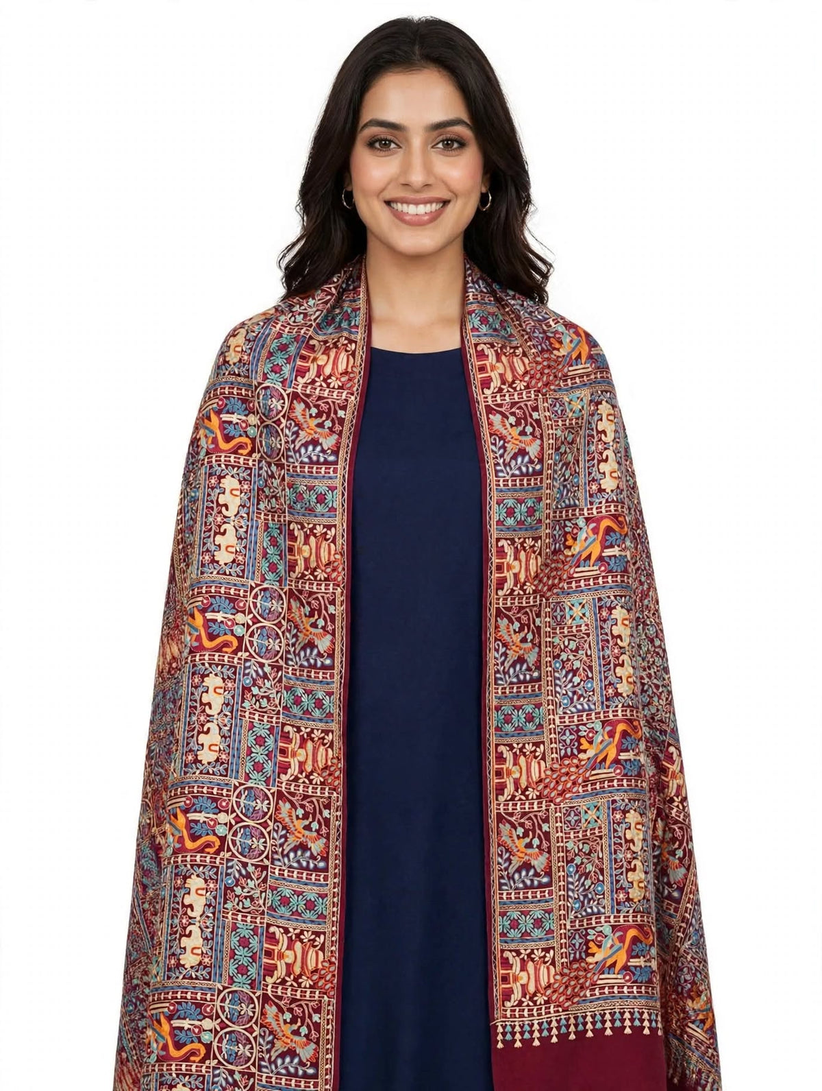 Maroon Mughal Garden Pashmina Shawl