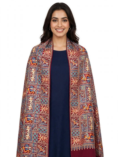 Maroon Mughal Garden Pashmina Shawl