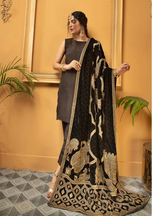 Velvet embroidered shawl