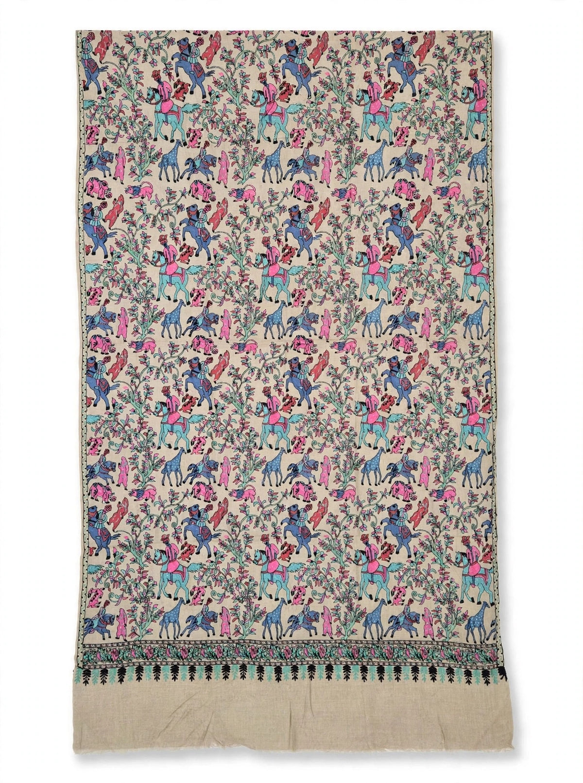 Noor - Beige Shikargah Kalamkari Pashmina Shawl