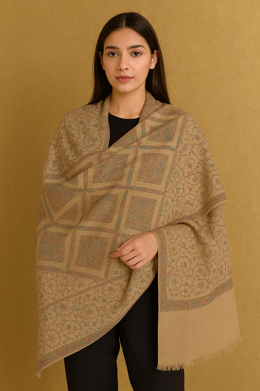 Elegant Pashmina Shawl with Fine Needle Embroidery