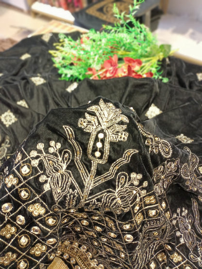 Velvet embroidered shawl