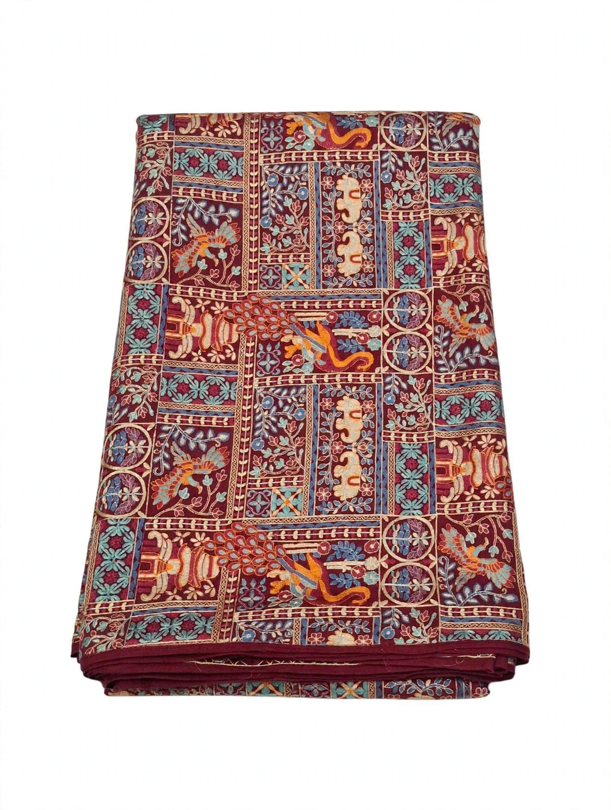 Maroon Mughal Garden Pashmina Shawl