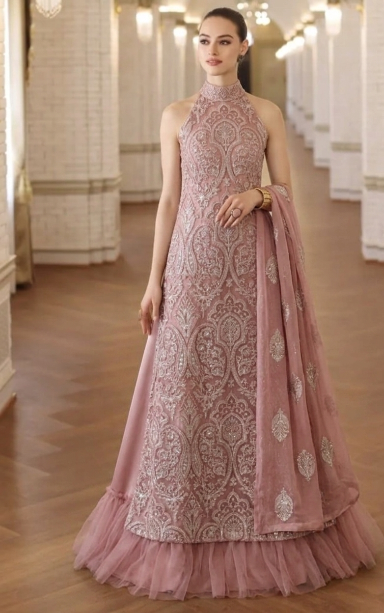 Dusty Pink Paisley Embroidered