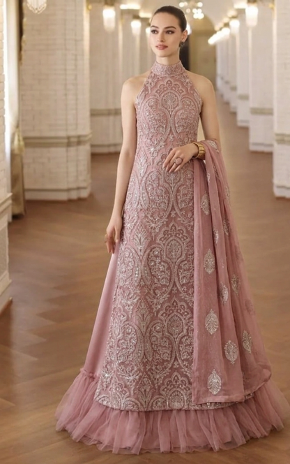 Dusty Pink Paisley Embroidered