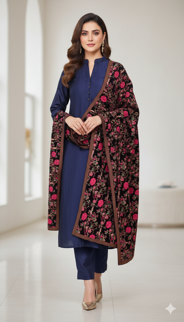 Luxury Velvet Embroidered Shawl