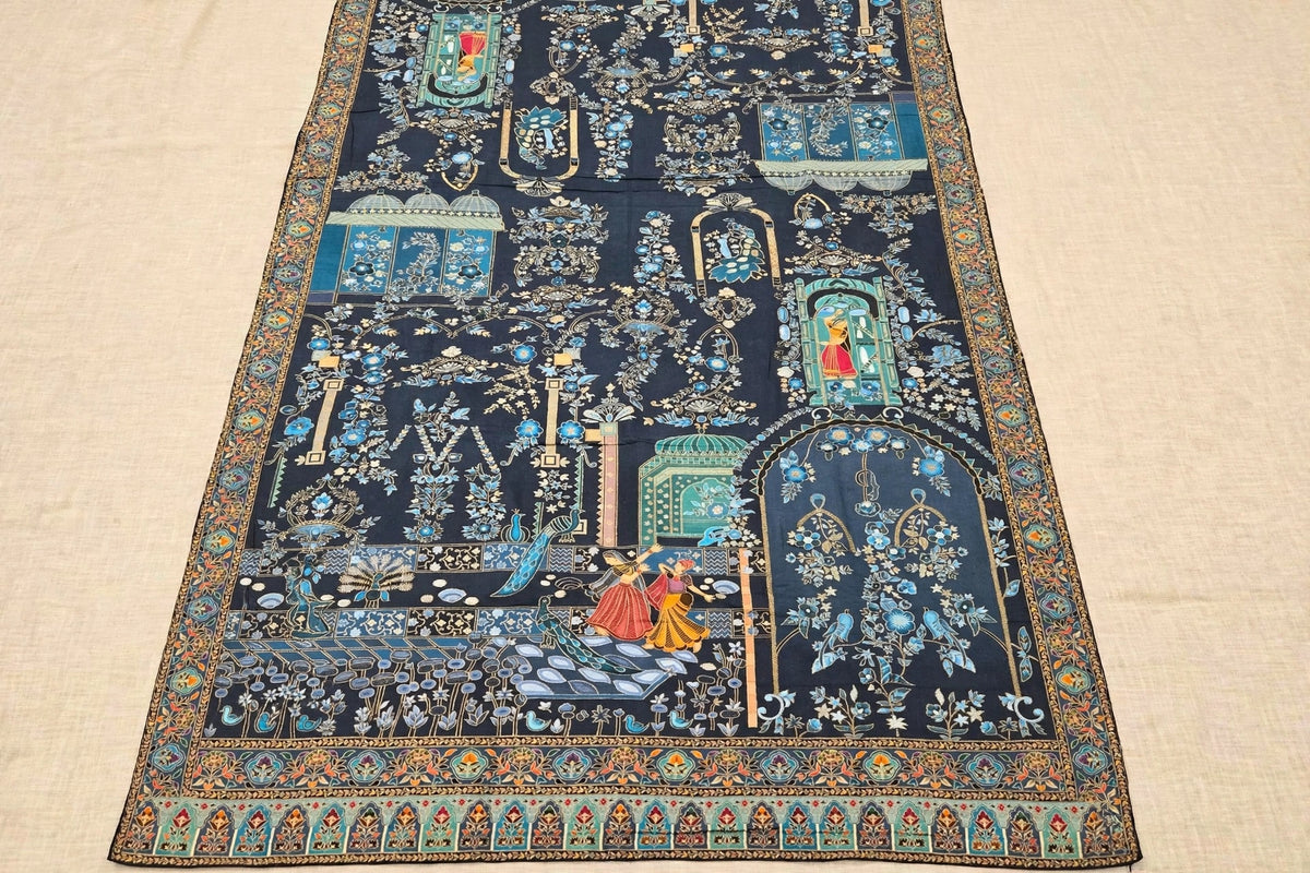 Teal Blue Mughal Darbar Minakari Shawl - Premium Kaani Pashmina Shawl
