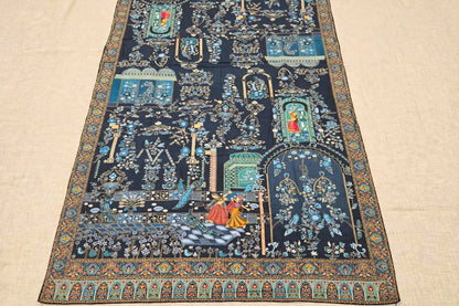 Teal Blue Mughal Darbar Minakari Shawl - Premium Kaani Pashmina Shawl
