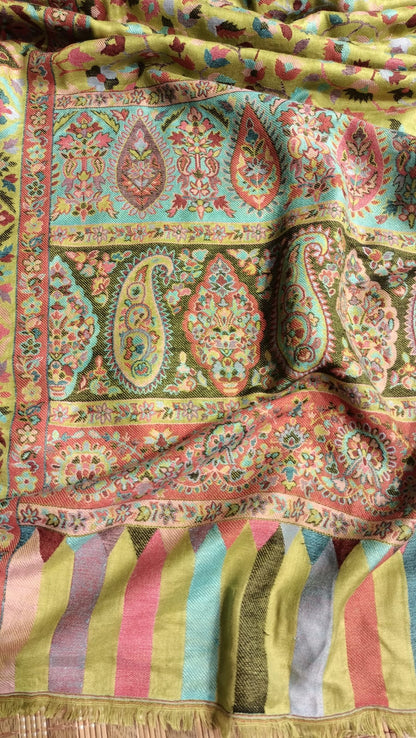 Luxury Pashmina Kani Shawl Multicolor Floral Weave with Intricate Borders