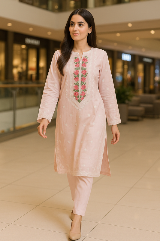 Baby Pink Embroidered Lawn 2-Piece Suit
