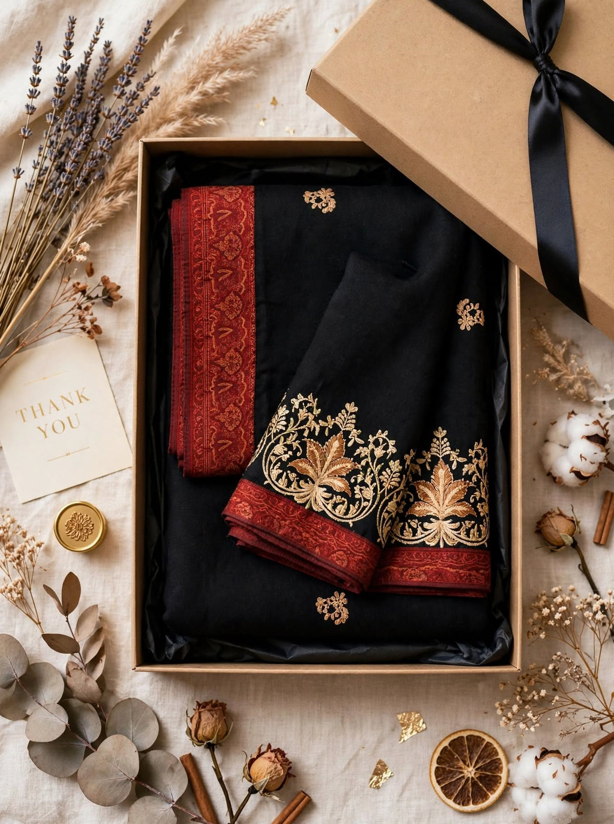 Noor-e-Chinar - Black & Maroon Gold Embroidered Pashmina Shawl Authentic Kashmiri Booti Shawl