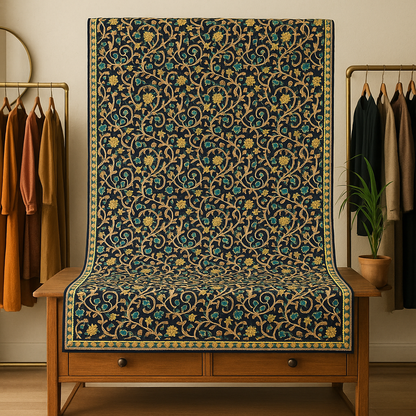 Kashmiri Aari Embroidered Wool Shawl Midnight Garden