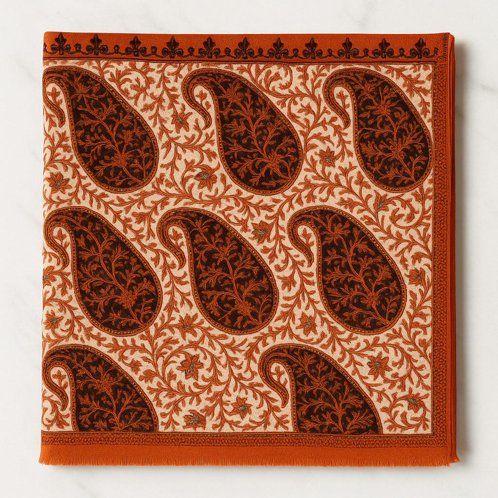 Rust & Black Aari Embroidered Pashmina Shawl