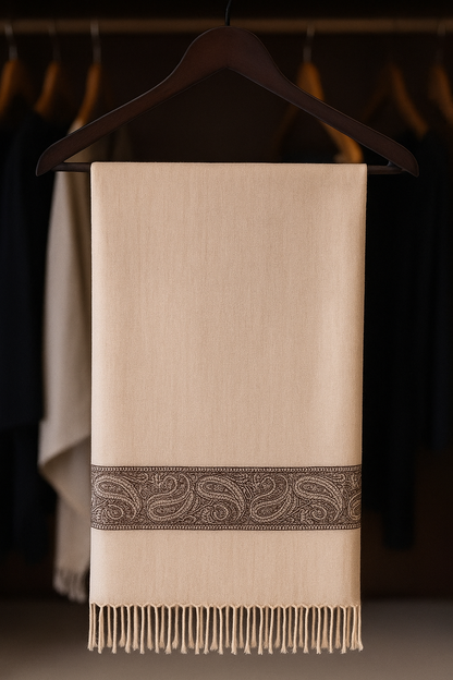 Luxury Pashmina Jacquard Border Shawl  Timeless Elegance