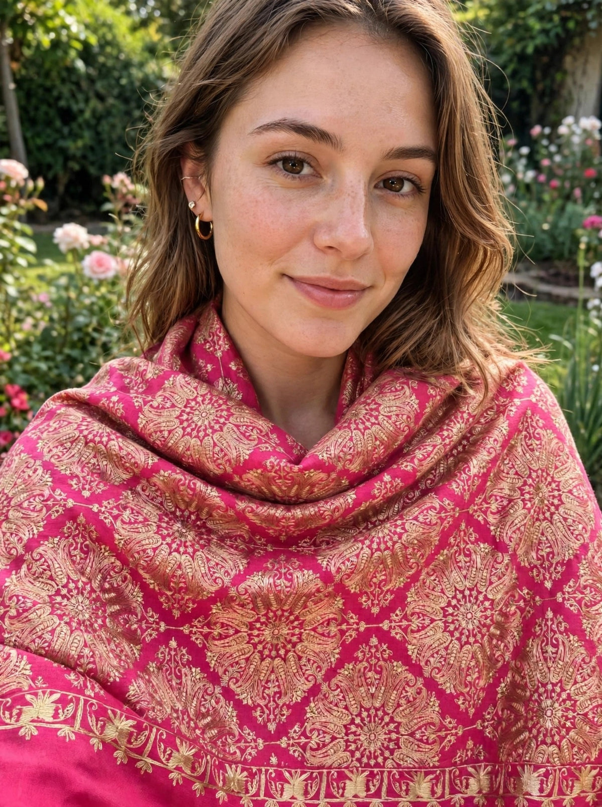 Pink Gold Diamond Jaal Pashmina Shawl - Luxury Embroidered Winter Shawl