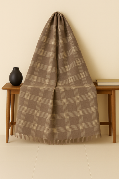 Product Title: Classic Checkered Pashmina Shawl  Warm Beige