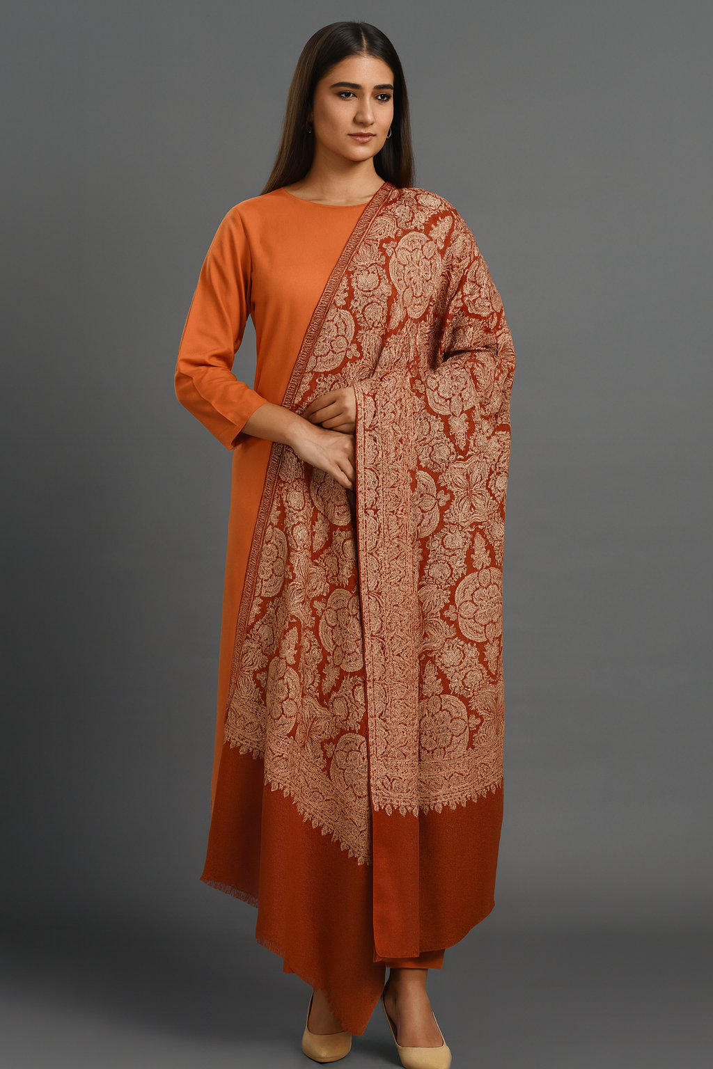 Luxury Pashmina Shawl  Handcrafted Aari Embroidery