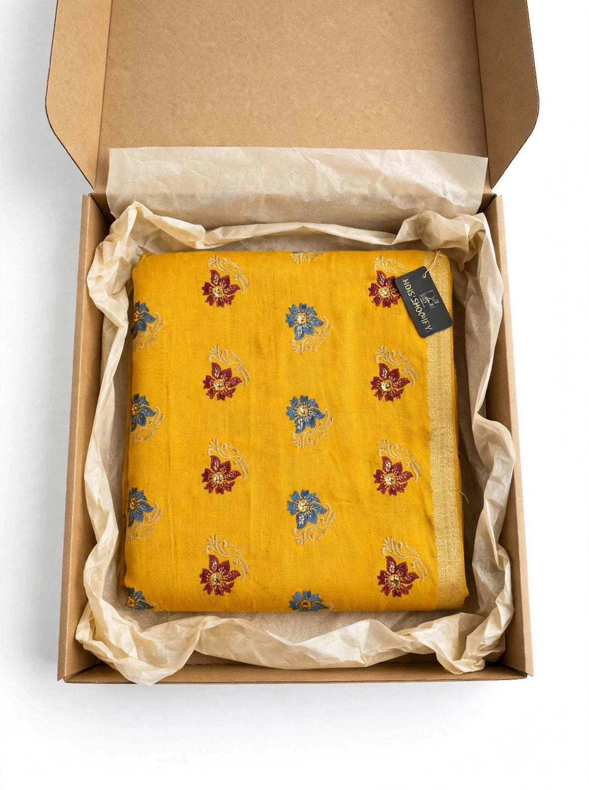 Mustard Bloom - Embroidered Pashmina Shawl with Floral Booti & Zari Border