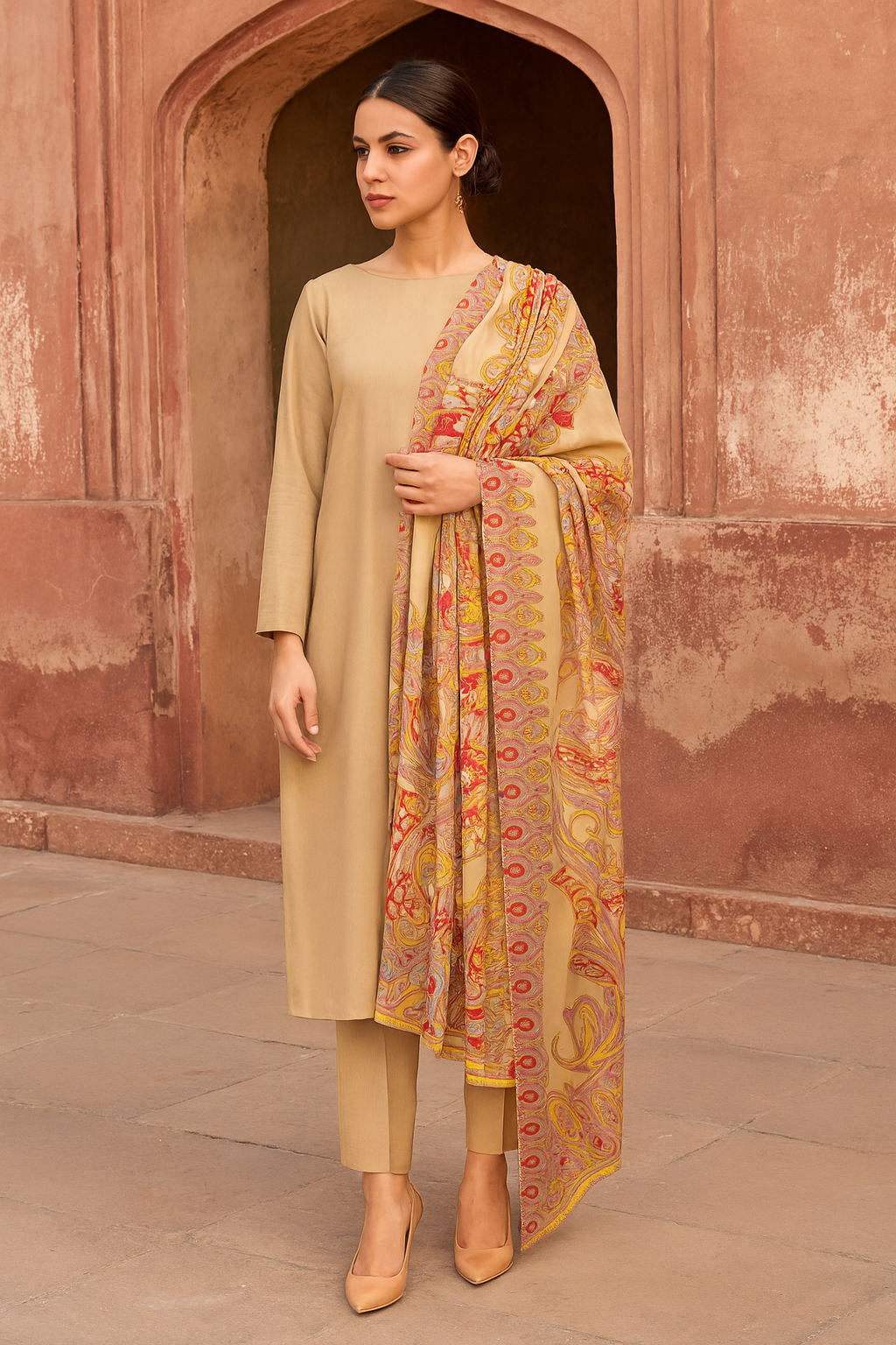 Elegant Printed Pashmina Shawl – Multicolor Paisley Design