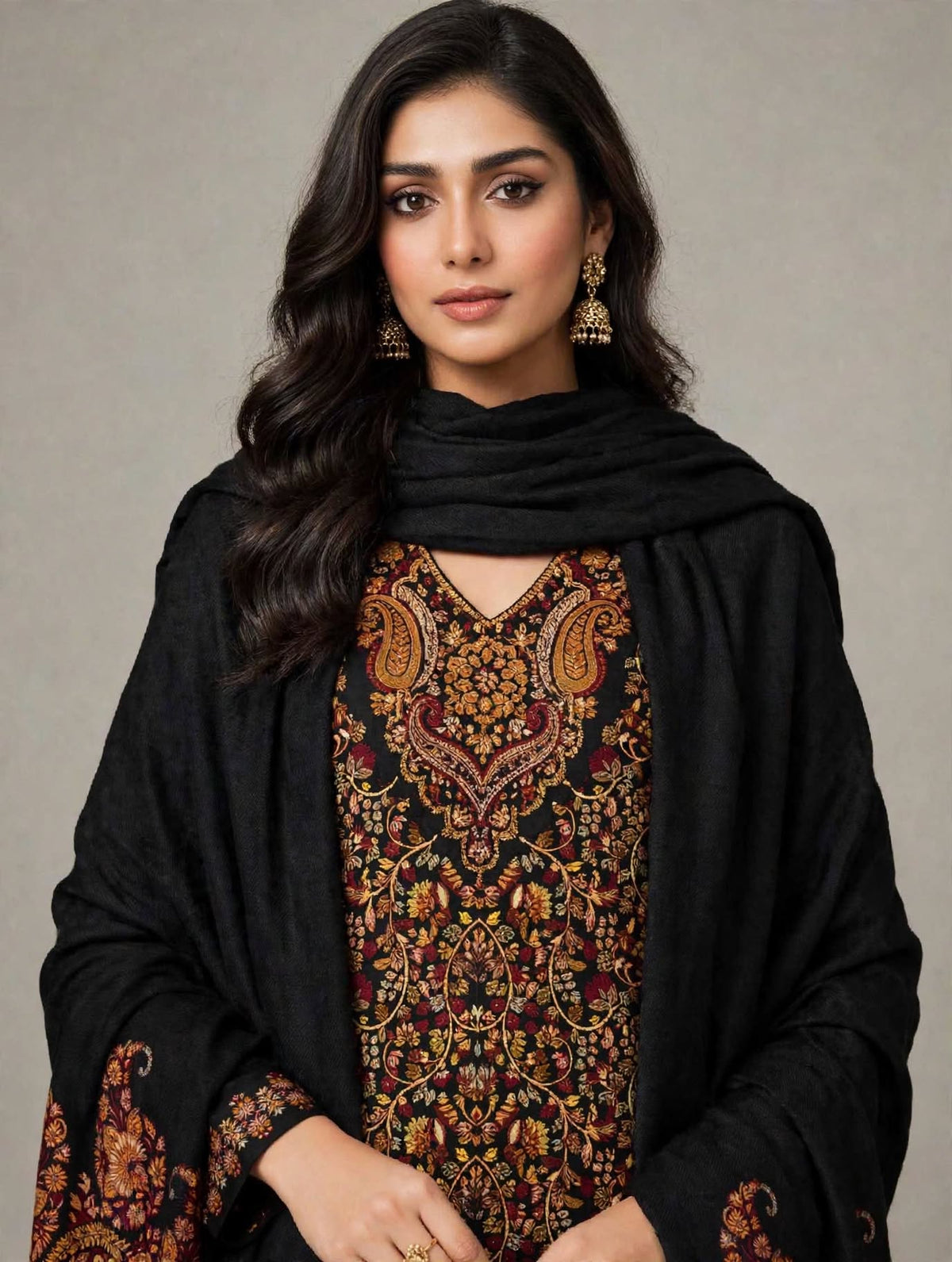 Raat Ki Rani Black Royal Kani Pashmina 3-Piece Suit