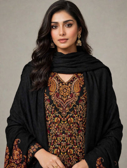Raat Ki Rani Black Royal Kani Pashmina 3-Piece Suit