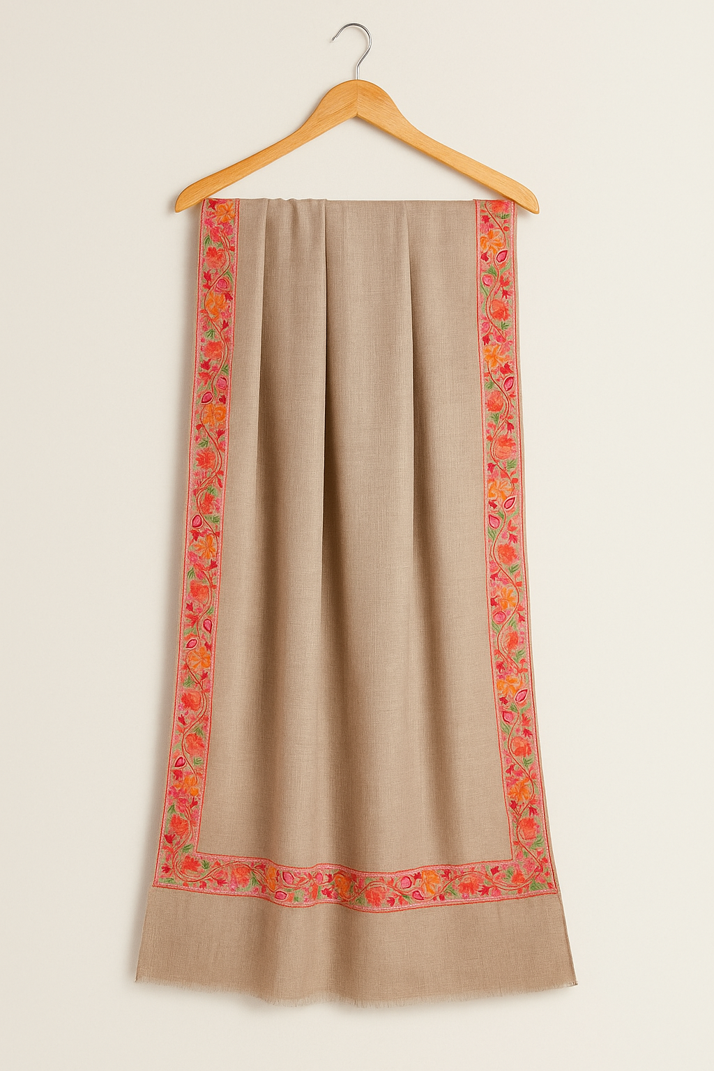 Luxury Pashmina Shawl with 4-Side Floral Embroidered Border