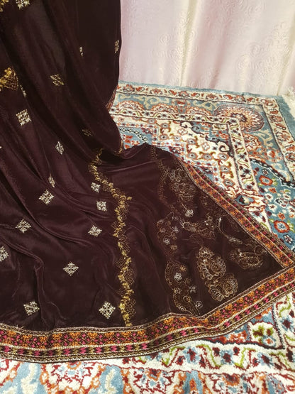 Velvet embroidered shawl