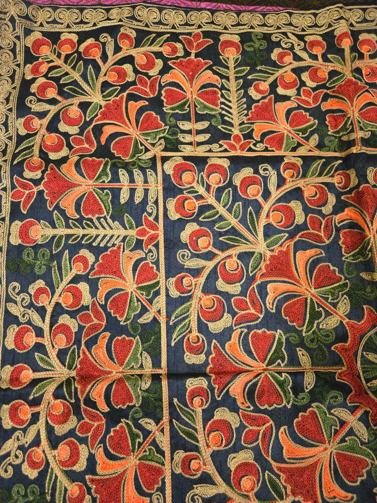 Floral Medallion Embroidered Silk Floor Cushion