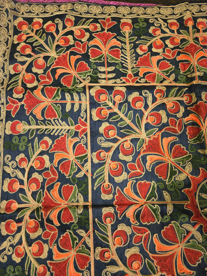 Floral Medallion Embroidered Silk Floor Cushion
