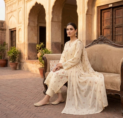 Ivory Elegance Floral Embroidered