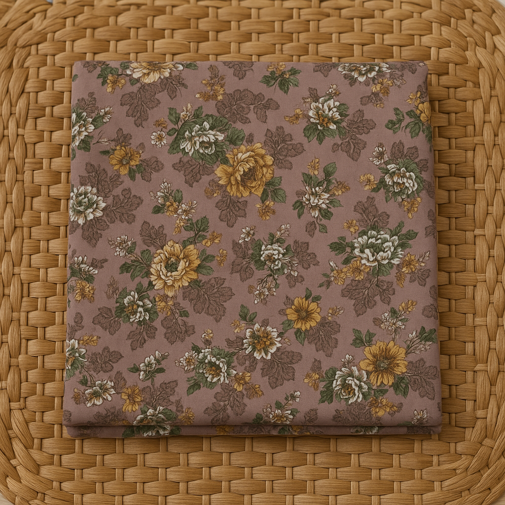 Unstitched 2-Piece Lilen Fabric – Floral Print on Mauve