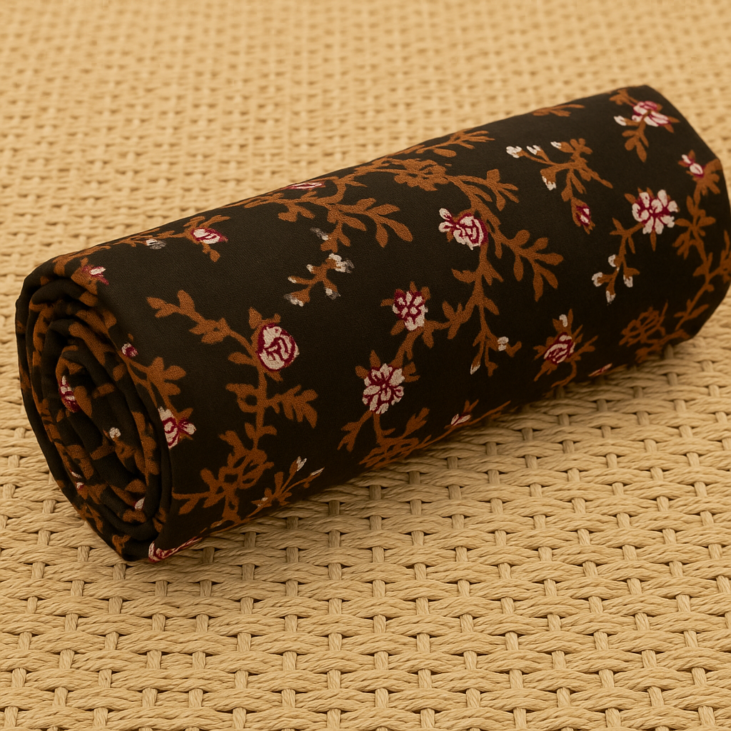 Unstitched Lilen Fabric. Dark Floral Print