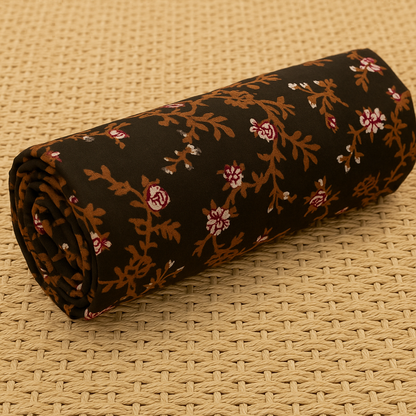 Unstitched Lilen Fabric. Dark Floral Print