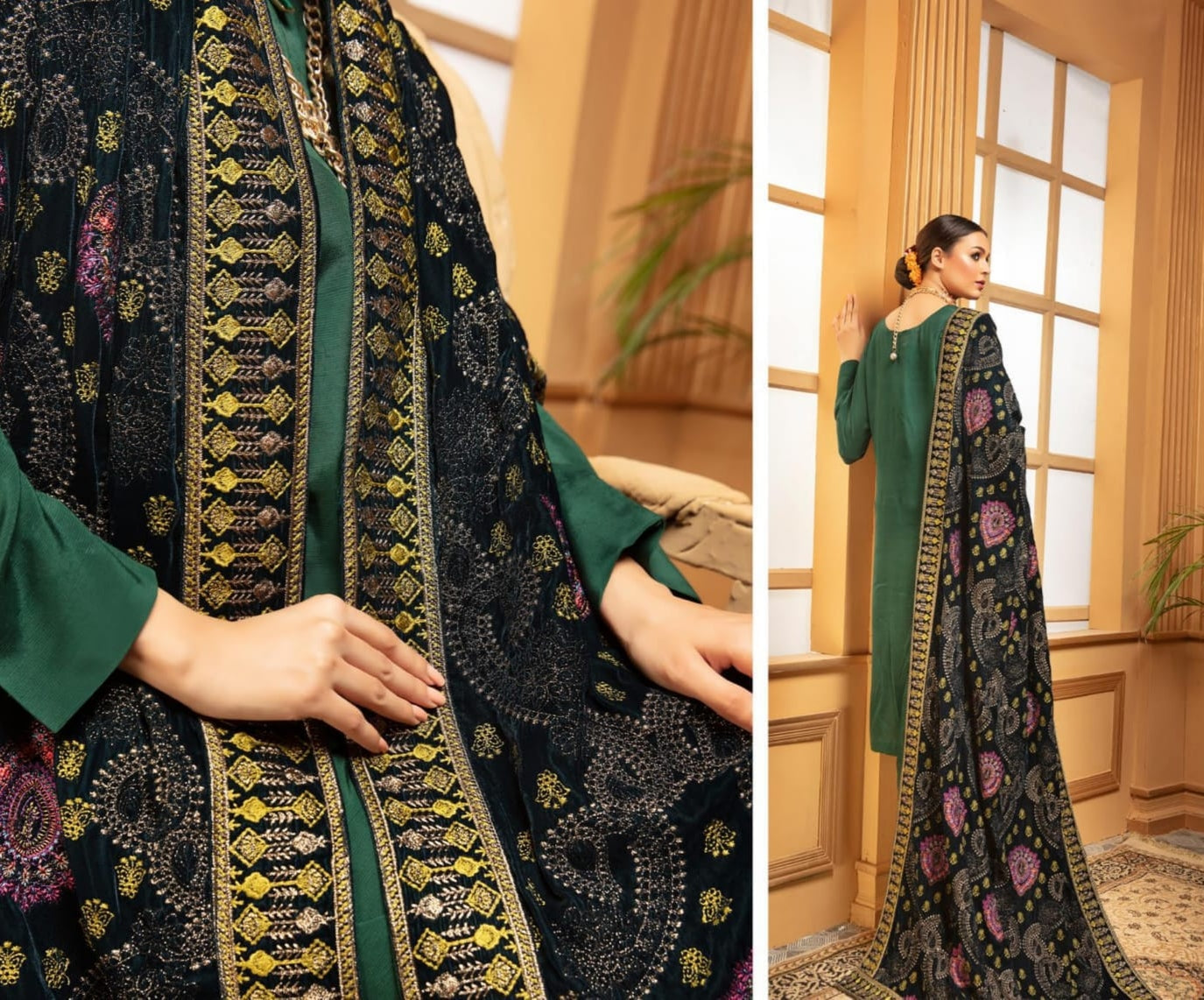 Velvet embroidered shawl