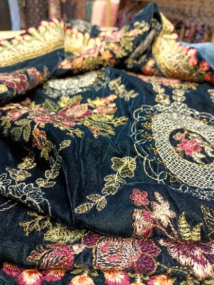 Velvet embroidered shawl