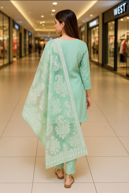 Soft Organza Aari Embroidered Dupatta Mint Elegance